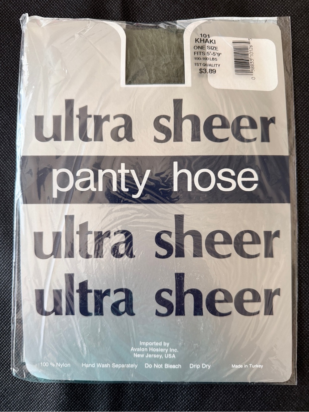Avalon Hosiery Ultra Sheer Khaki Pantyhose One Size Nylon New in Package